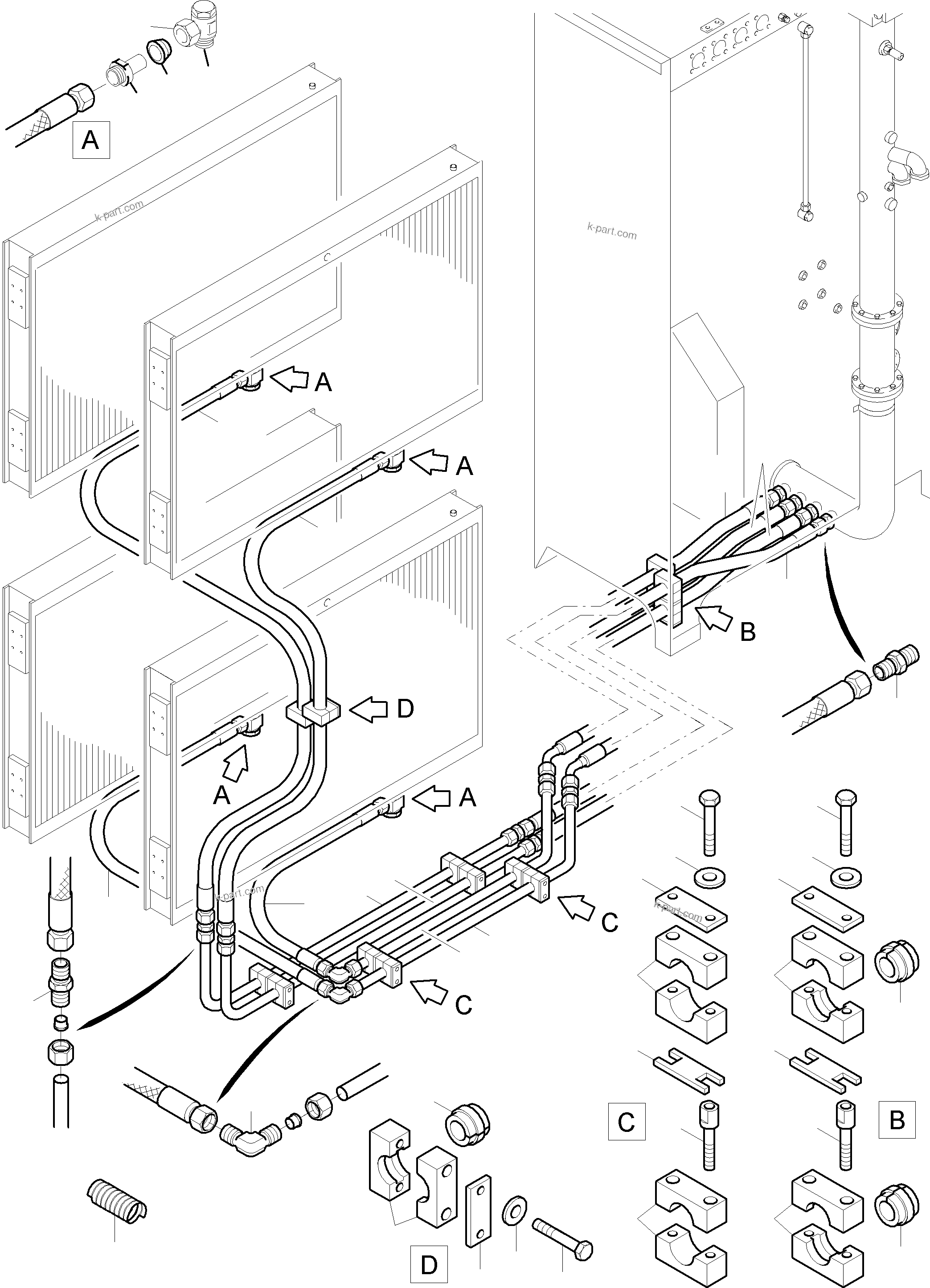 Komatsu parts book diagram for PC4000-6 S/N 58141: OIL COOLER - HOSE ASSY.