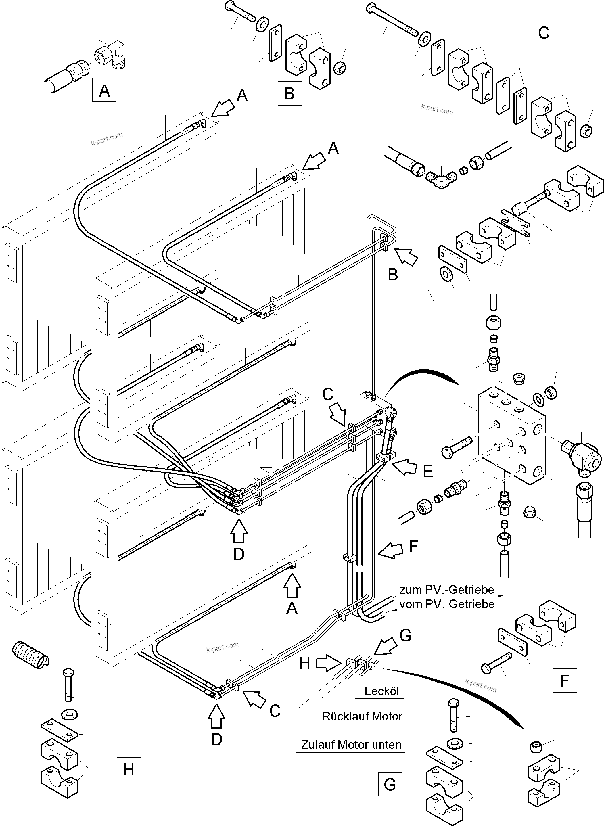 Komatsu parts book diagram for PC4000-6 S/N 58141: OIL COOLER - HOSE ASSY.