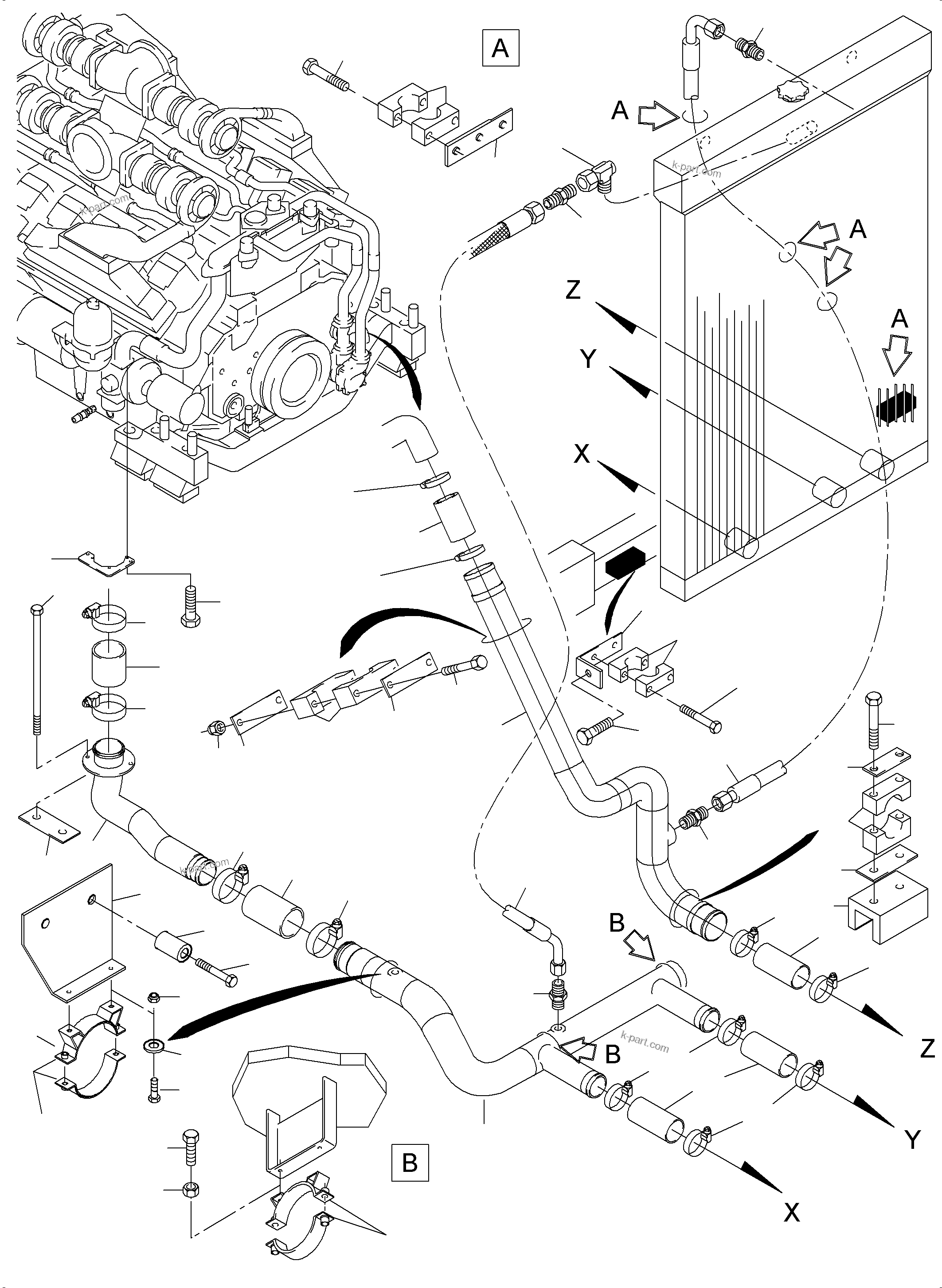 Komatsu parts book diagram for PC4000-6 S/N 58141: COOLANT WATER LINES