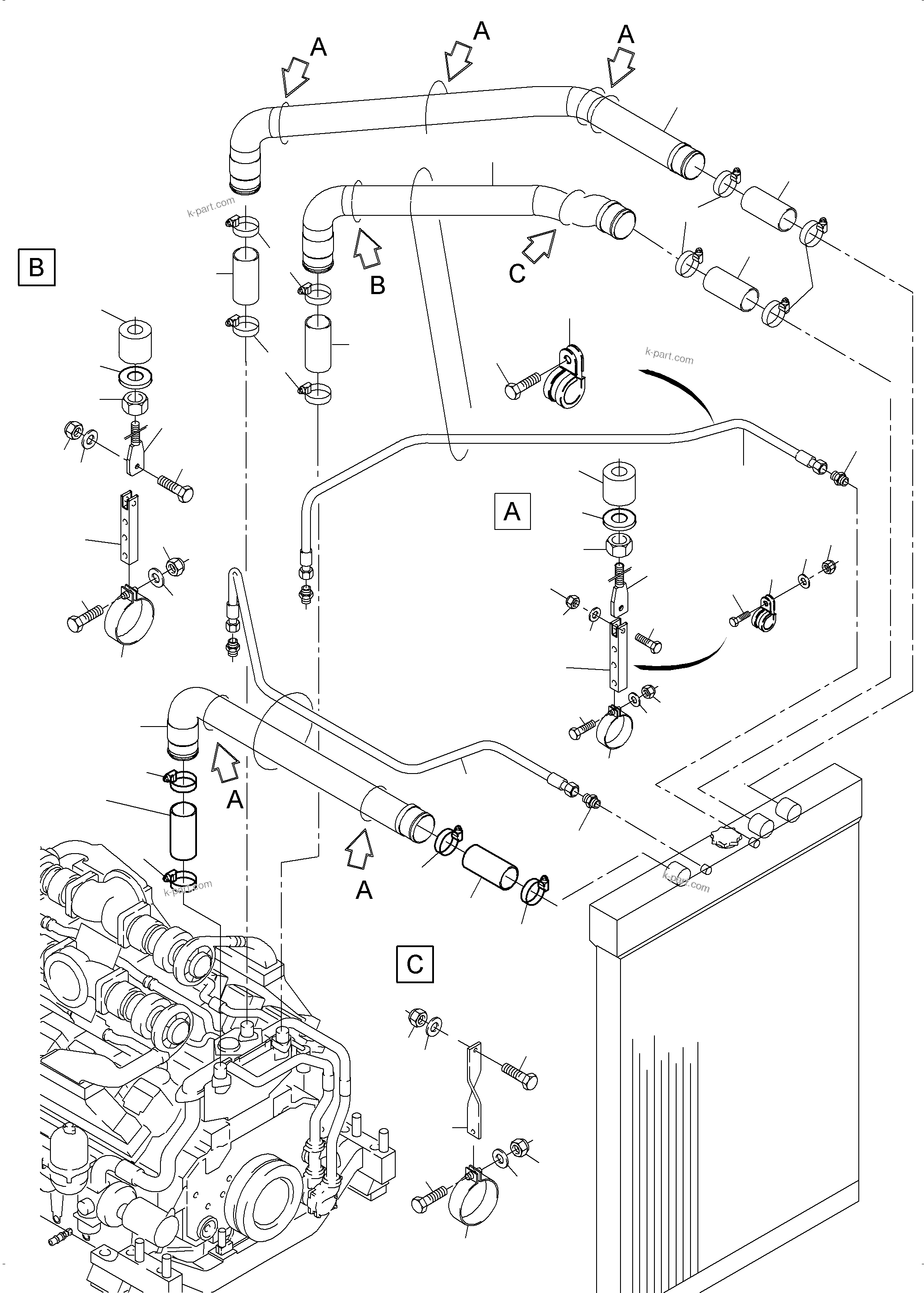 Komatsu parts book diagram for PC4000-6 S/N 58141: COOLANT WATER LINES