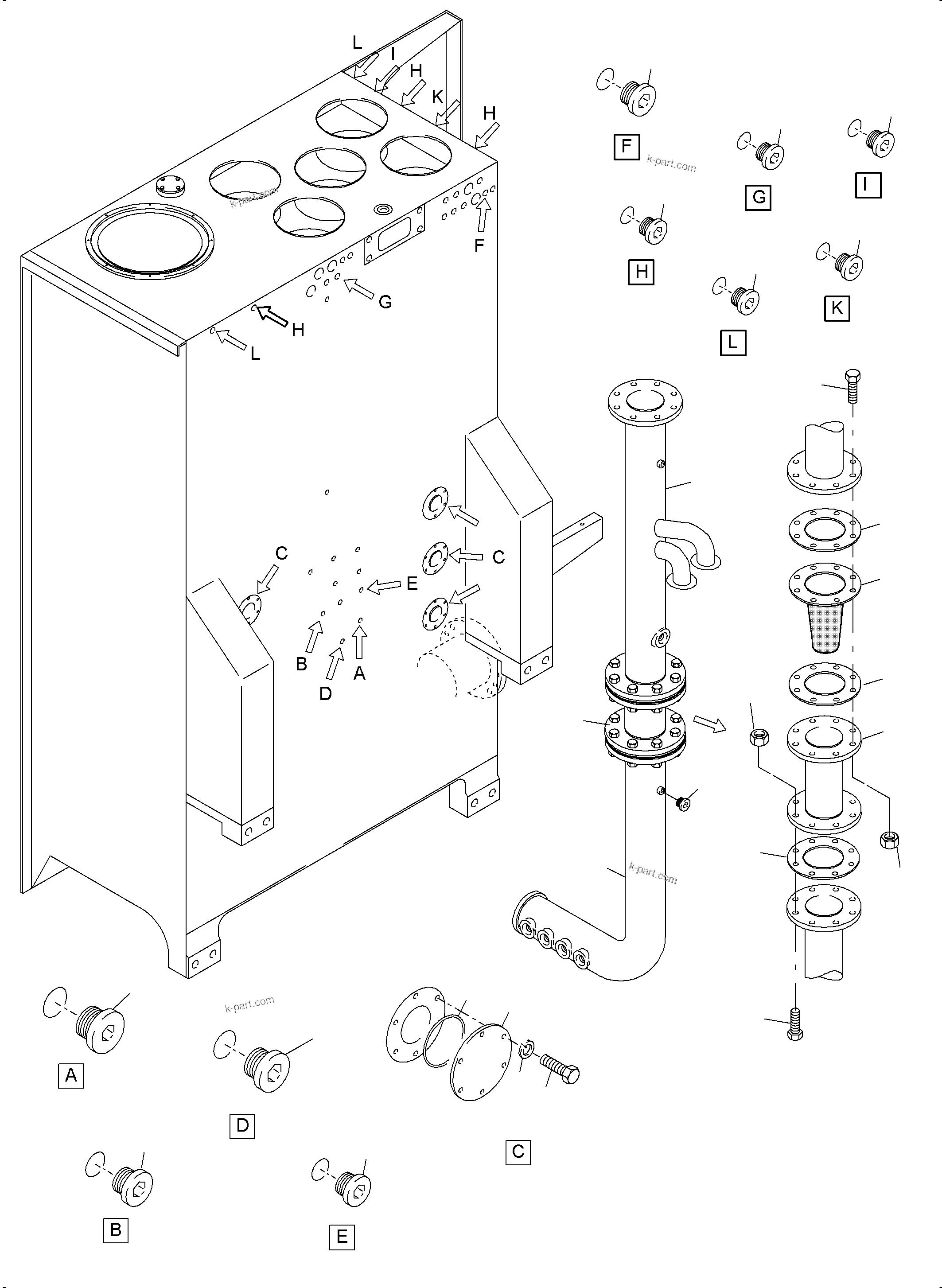 Komatsu parts book diagram for PC4000-6 S/N 58141: MAIN OIL TANK