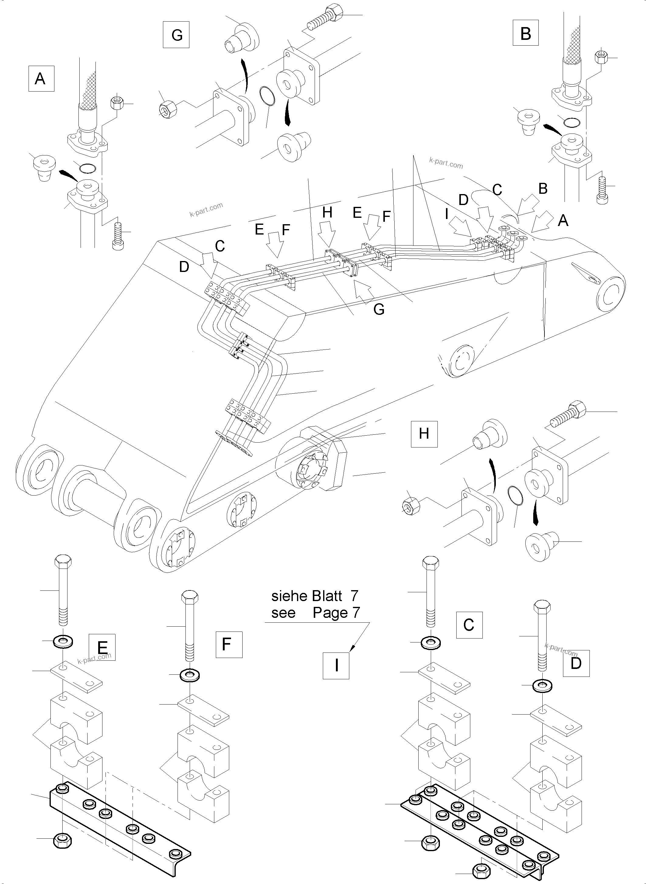 Komatsu parts book diagram for PC4000-6 S/N 58141: BULLCLAM BUCKET BOOM 7,15 M