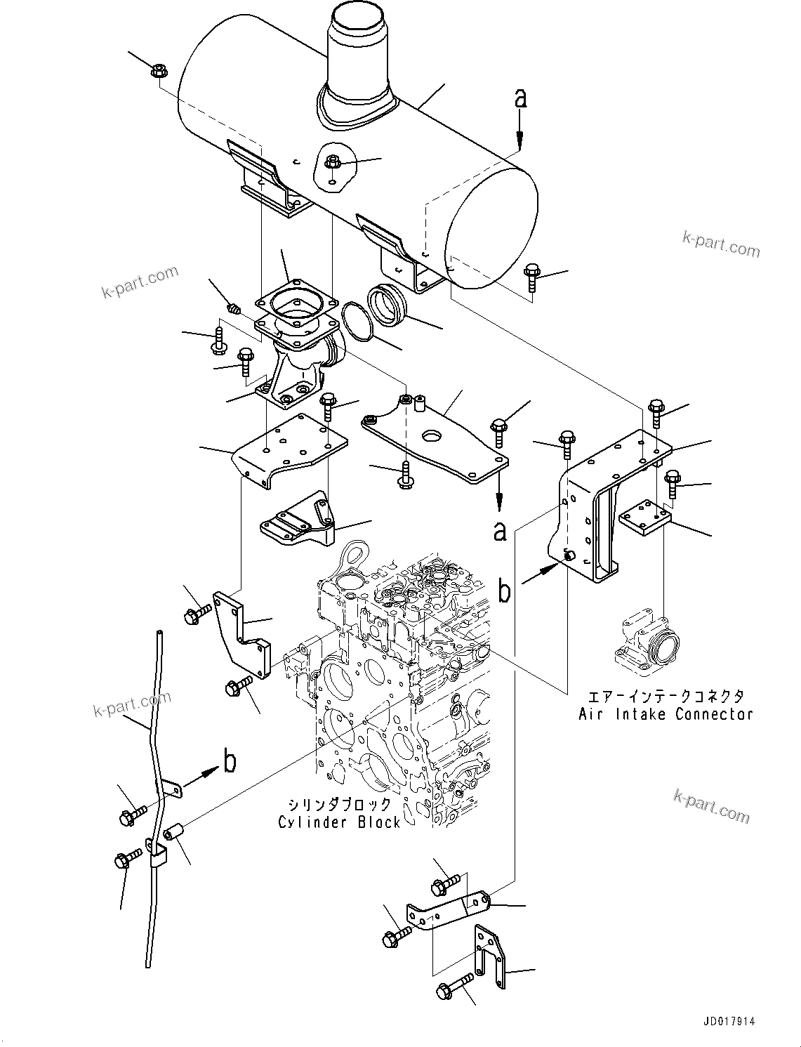 Komatsu parts book diagram for SAA6D107E-1CC S/N 26540705-UP (For GD655-5): EXHAUST MUFFLER AND MOUNTING BRACKET (#26540705-36324325)