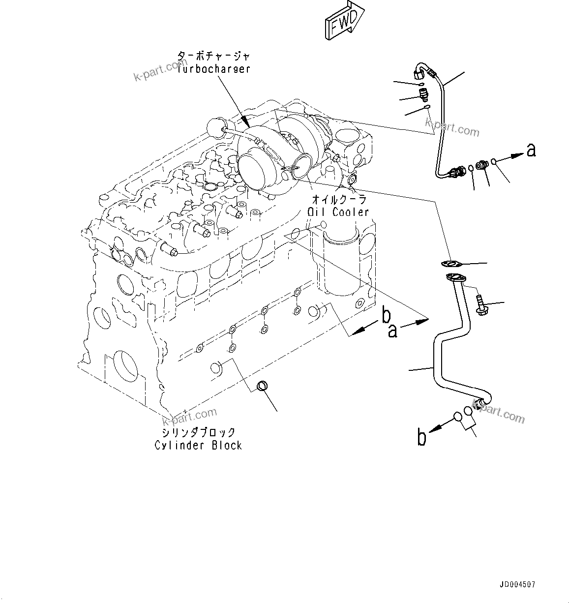 Komatsu parts book diagram for SAA6D107E-1CC S/N 26540705-UP (For GD655-5): TURBOCHARGER OIL PIPING