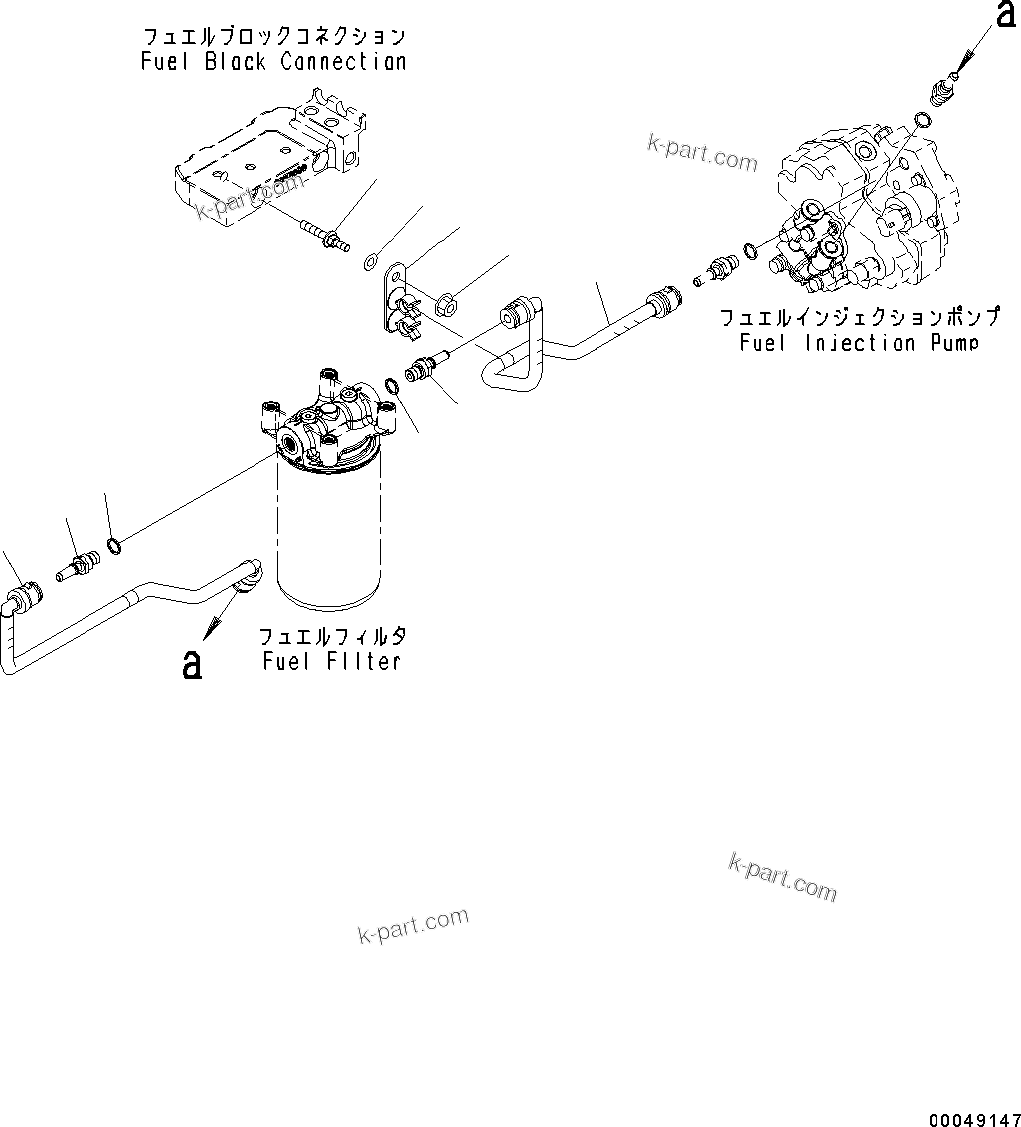 Komatsu parts book diagram for SAA6D107E-1CC S/N 26540705-UP (For GD655-5): FUEL FILTER PIPING