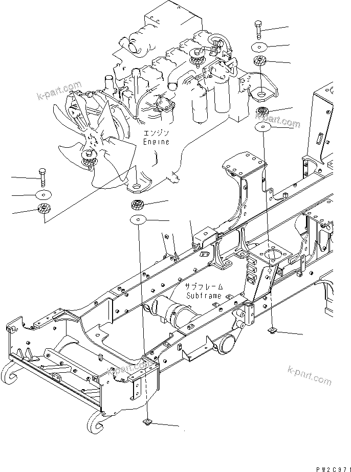 Komatsu parts book diagram for HM300-1L S/N A10001-UP: ENGINE MOUNTING