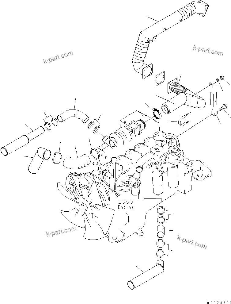 Komatsu parts book diagram for HM300-1L S/N A10001-UP: ENGINE PIPING (AIR INTAKE AND EXHAUST)