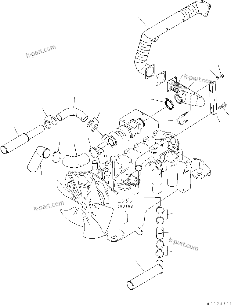 Komatsu parts book diagram for HM300-1L S/N A10001-UP: ENGINE PIPING (AIR INTAKE AND EXHAUST) (WITH EXHAUST BRAKE)