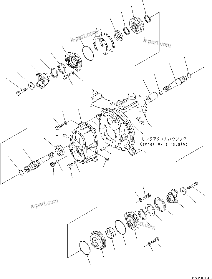 Komatsu parts book diagram for HM300-1L S/N A10001-UP: CENTER AXLE (TRANSFER)