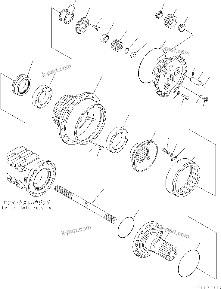 Komatsu parts book diagram for HM300-1L S/N A10001-UP: CENTER AXLE (FINAL DRIVE)