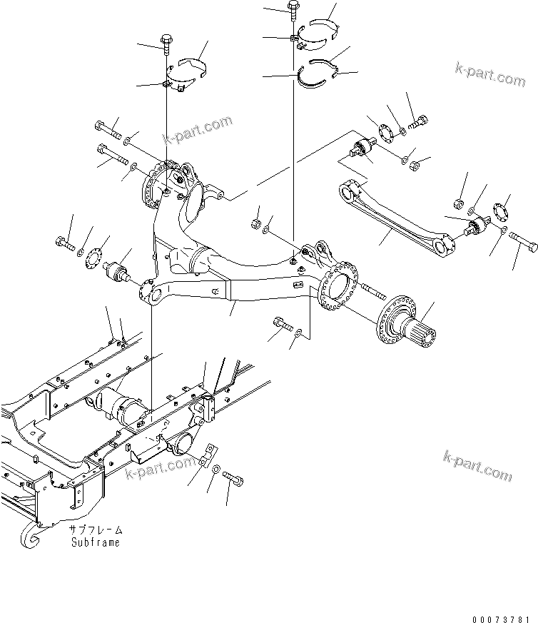 Komatsu parts book diagram for HM300-1L S/N A10001-UP: FRONT AXLE SUPPORT