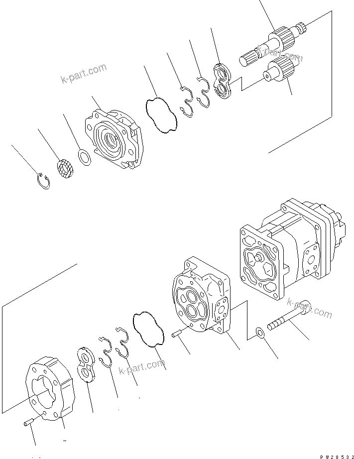 Komatsu parts book diagram for HM300-1L S/N A10001-UP: HYDRAULIC GEAR PUMP (SAR63+63+6) (1/3)