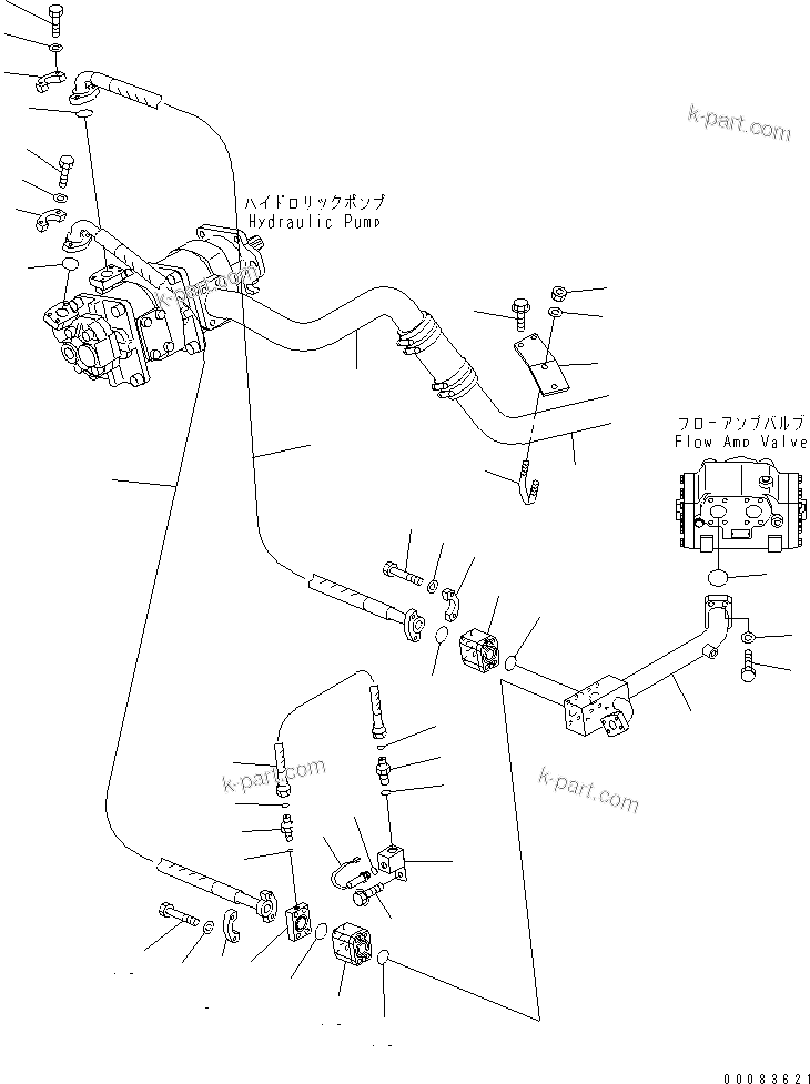 Komatsu parts book diagram for HM300-1L S/N A10001-UP: HYDRAULIC PIPING (PUMP TO VALVE)