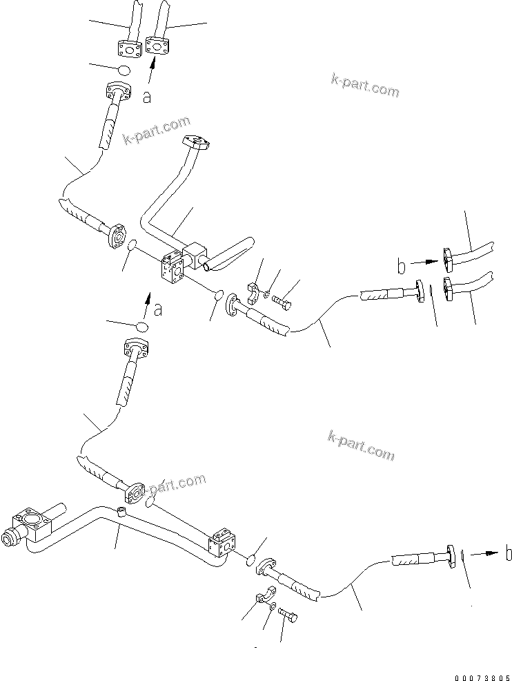 Komatsu parts book diagram for HM300-1L S/N A10001-UP: BRAKE COOLING PIPING (TRANSMISSION TO FRONT AXLE¤ 2/2)