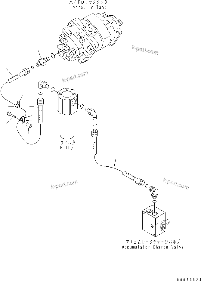 Komatsu parts book diagram for HM300-1L S/N A10001-UP: BRAKE PIPING (PUMP TO CHARGE VALVE)