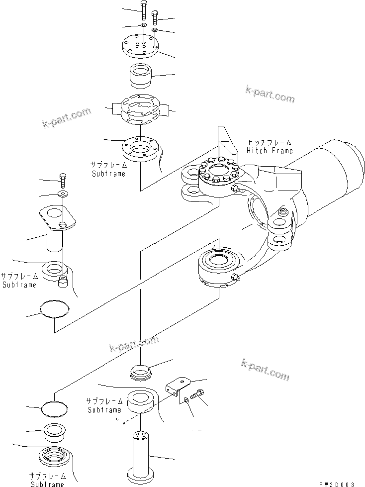 Komatsu parts book diagram for HM300-1L S/N A10001-UP: HINGE PIN (FOR HITCH FRAME)
