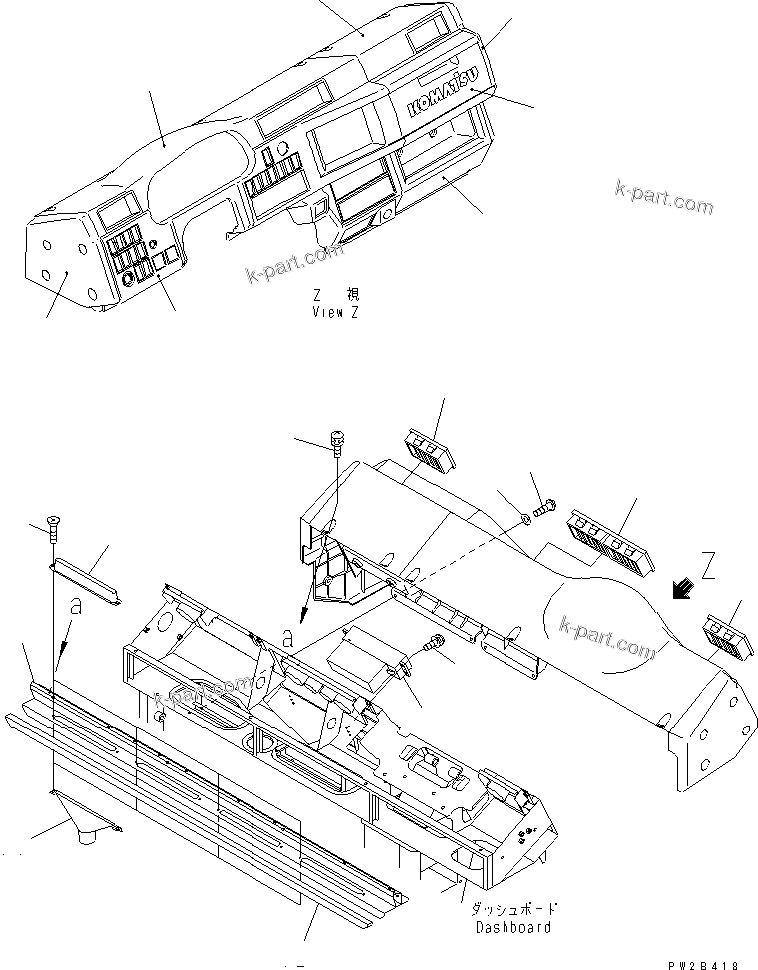 Komatsu parts book diagram for HM300-1L S/N A10001-UP: CAB (INSTRUMENT PANEL AND AIR CONDITIONER PANEL)