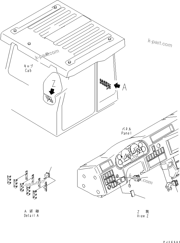 Komatsu parts book diagram for HM300-1L S/N A10001-UP: CAB ELECTRICAL (EXHAUST BRAKE AND SIDE LAMP)