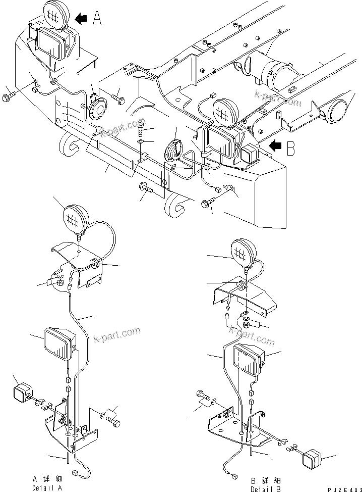 Komatsu parts book diagram for HM300-1L S/N A10001-UP: FRONT FRAME (HEAD LAMP AND HARNESS¤ WITH FOG LAMP)