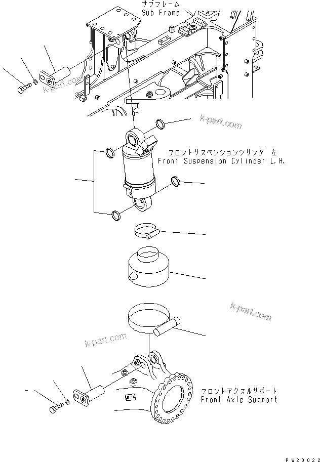 Komatsu parts book diagram for HM300-1L S/N A10001-UP: FRONT SUSPENSION CYLINDER¤ L.H.