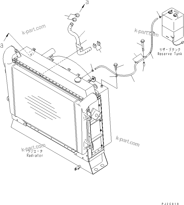 Komatsu parts book diagram for HM350-1L S/N A10001-UP: RADIATOR (RESERVE TANK COOLANT LINE)