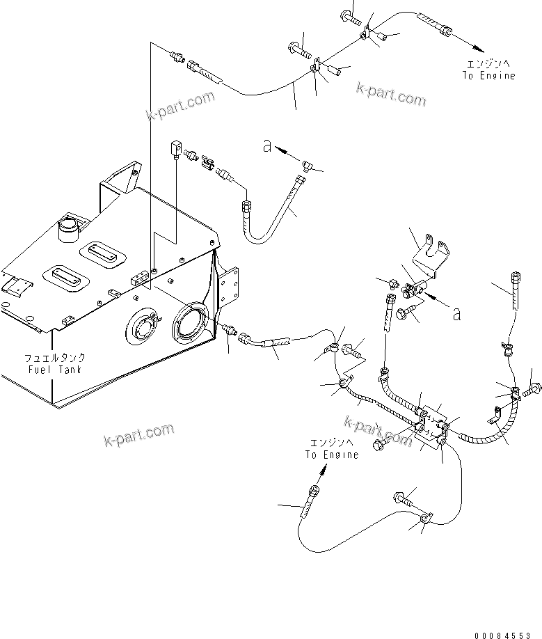 Komatsu parts book diagram for HM350-1L S/N A10001-UP: FUEL PIPING (WITH WATER SEPARATOR) (1/2)