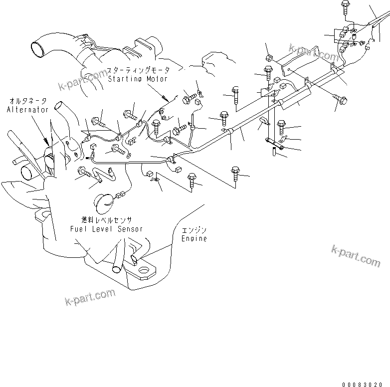 Komatsu parts book diagram for HM350-1L S/N A10001-UP: FRONT FRAME ELECTRICAL (R.H. SIDE HARNESS)
