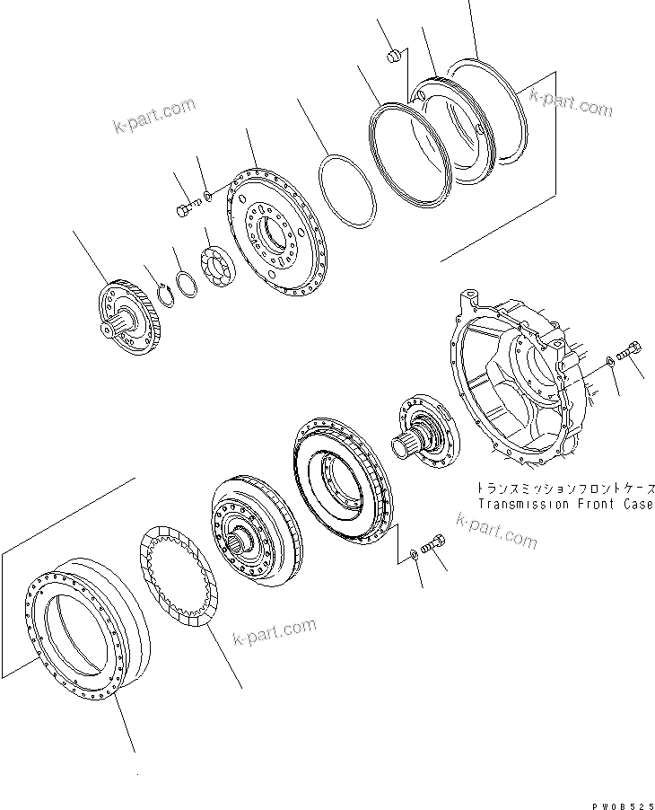 Komatsu parts book diagram for HM350-1L S/N A10001-UP: TRANSMISSION (TORQUE CONVERTER) (DRIVE CASE)