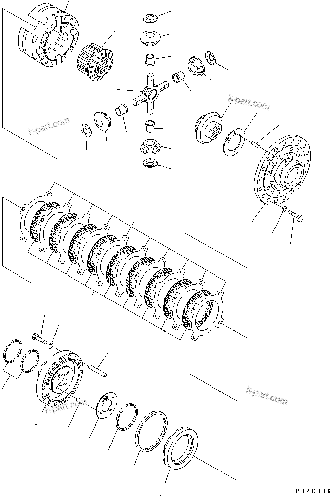 Komatsu parts book diagram for HM350-1L S/N A10001-UP: FRONT DIFFERENTIAL (DIFFERENTIAL LOCK)
