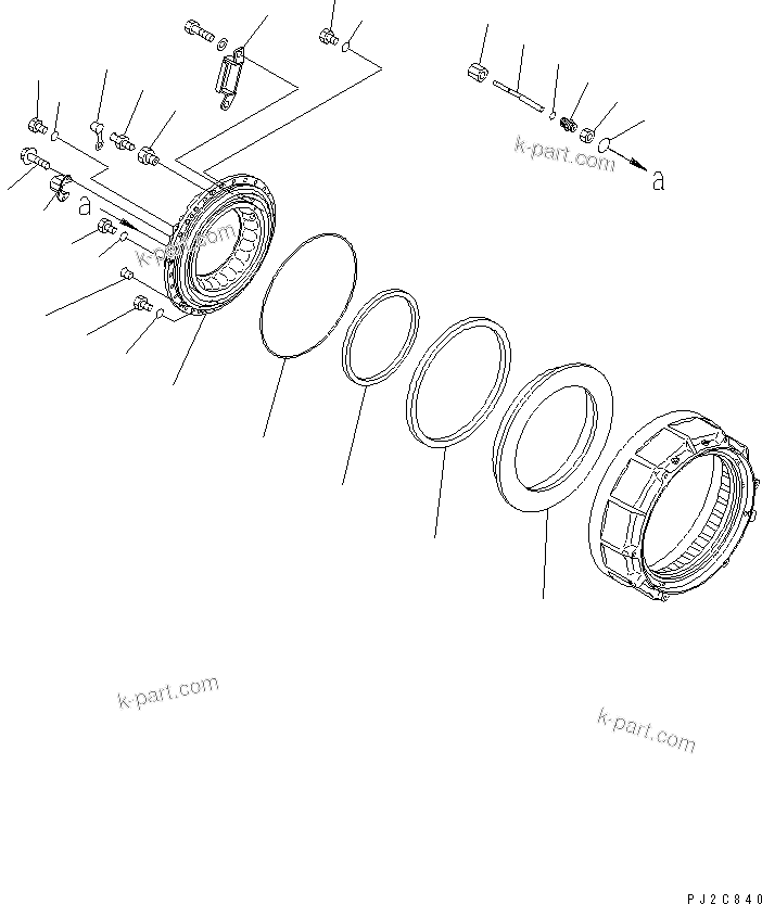 Komatsu parts book diagram for HM350-1L S/N A10001-UP: FRONT FINAL BRAKE (BRAKE CYLINDER)
