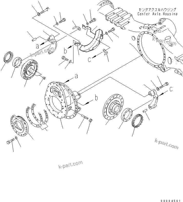 Komatsu parts book diagram for HM350-1L S/N A10001-UP: CENTER AXLE (CARRIER)