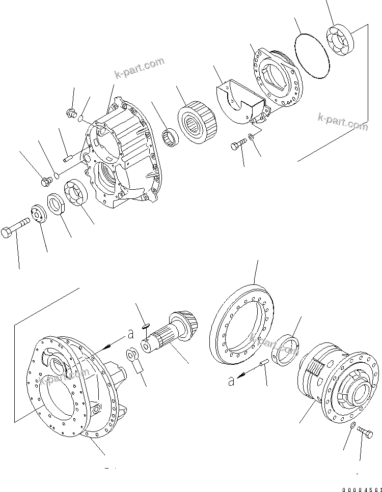 Komatsu parts book diagram for HM350-1L S/N A10001-UP: CENTER AXLE (PINION AND CAGE)