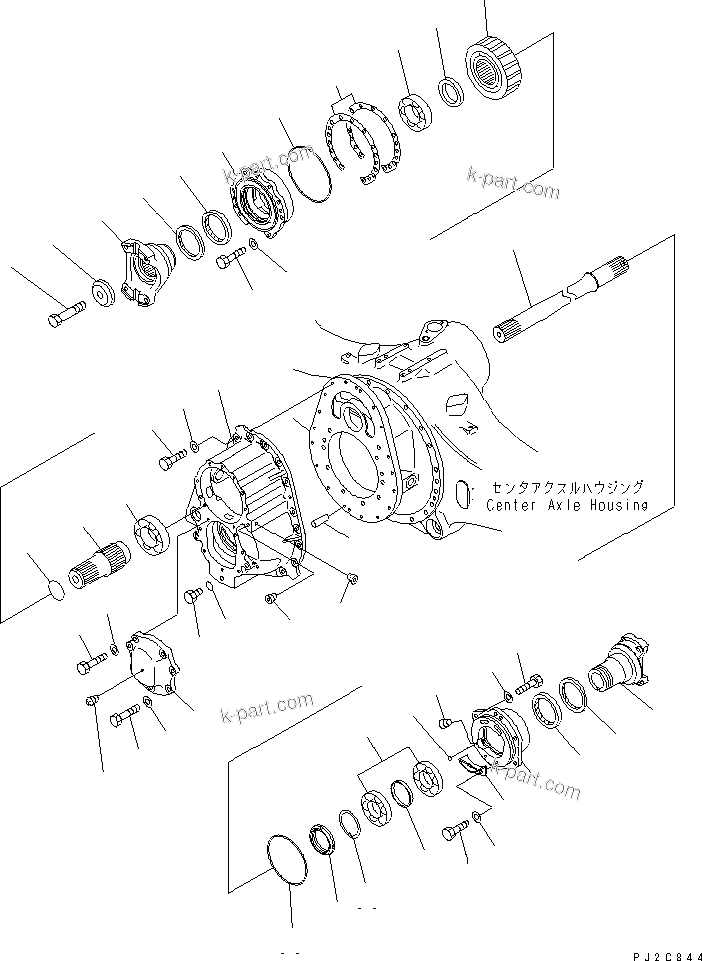 Komatsu parts book diagram for HM350-1L S/N A10001-UP: CENTER AXLE (TRANSFER)