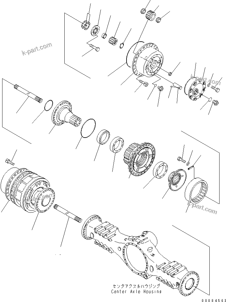 Komatsu parts book diagram for HM350-1L S/N A10001-UP: CENTER AXLE (FINAL DRIVE)