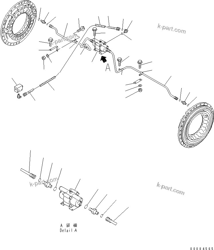 Komatsu parts book diagram for HM350-1L S/N A10001-UP: CENTER BRAKE PIPING