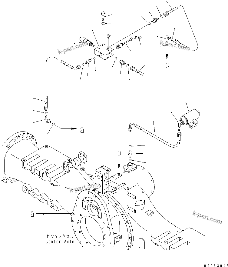 Komatsu parts book diagram for HM350-1L S/N A10001-UP: CENTER BRAKE COOLING (DIFFERENTIAL LOCK LINE)