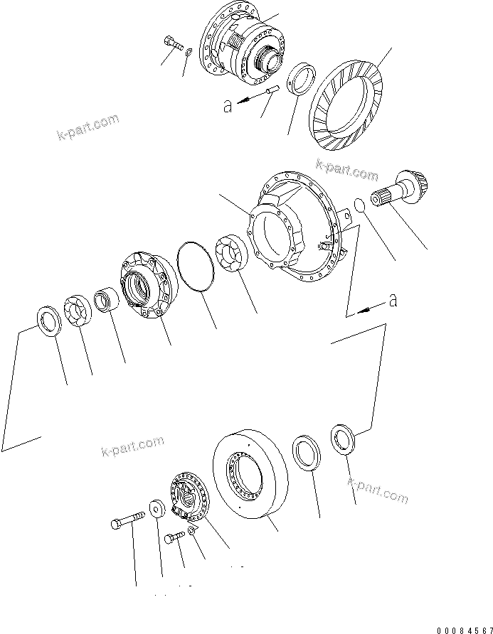 Komatsu parts book diagram for HM350-1L S/N A10001-UP: REAR AXLE (PINION AND CAGE)