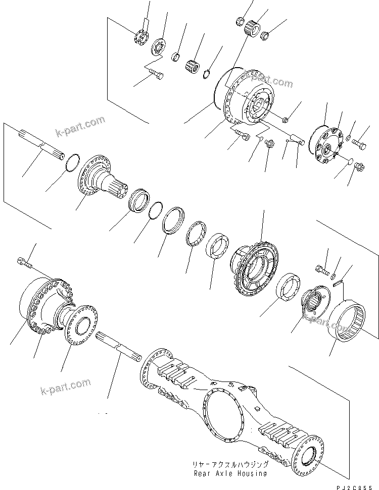 Komatsu parts book diagram for HM350-1L S/N A10001-UP: REAR AXLE (FINAL DRIVE)
