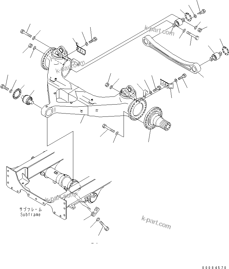 Komatsu parts book diagram for HM350-1L S/N A10001-UP: FRONT AXLE SUPPORT