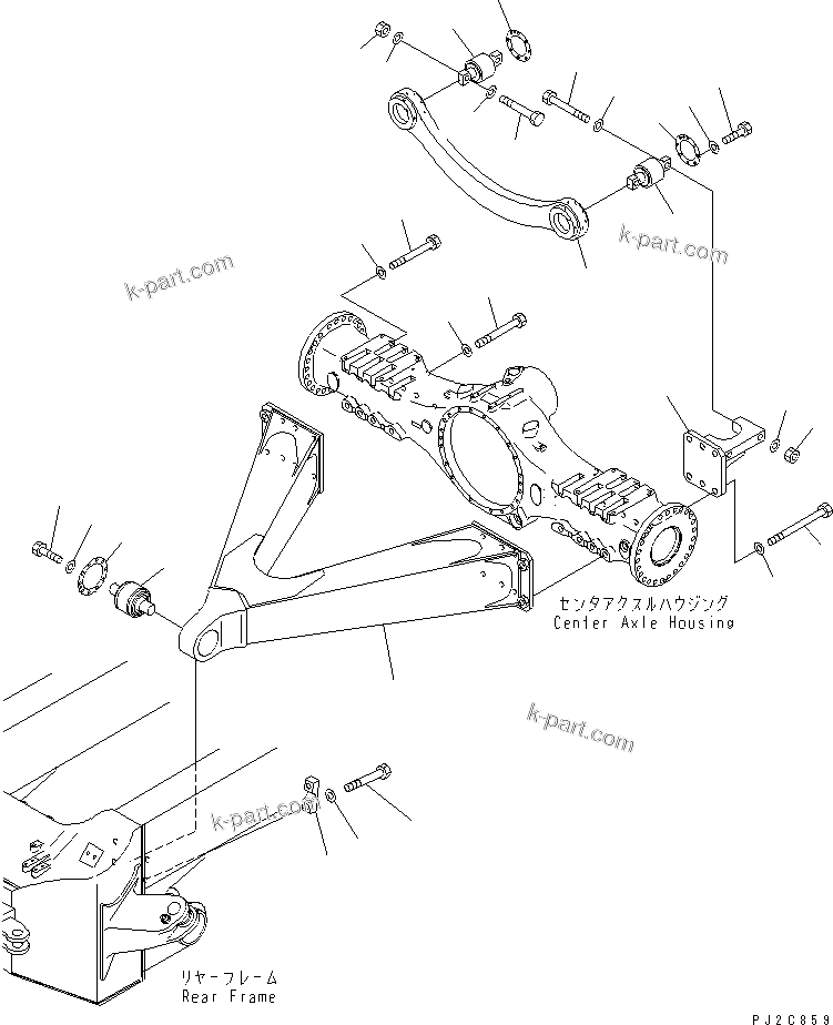 Komatsu parts book diagram for HM350-1L S/N A10001-UP: CENTER AXLE SUPPORT