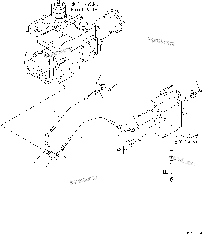Komatsu parts book diagram for HM350-1L S/N A10001-UP: HYDRAULIC PIPING (E.P.C. VALVE LINE) (2/2)