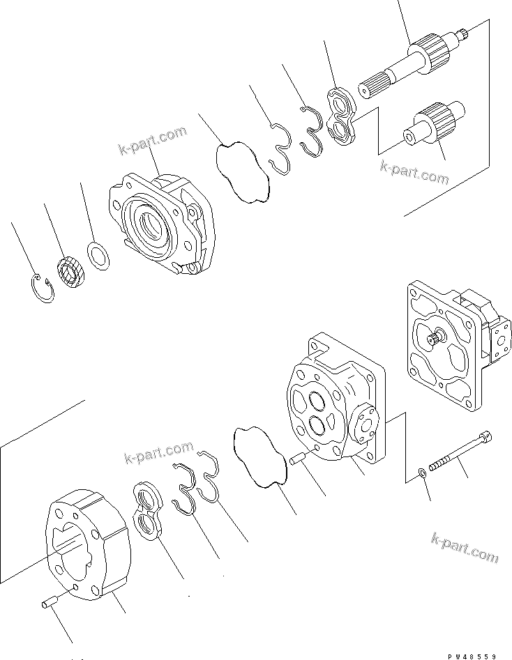 Komatsu parts book diagram for HM350-1L S/N A10001-UP: PUMP ASSEMBLY (SAR90+18) (1/2)