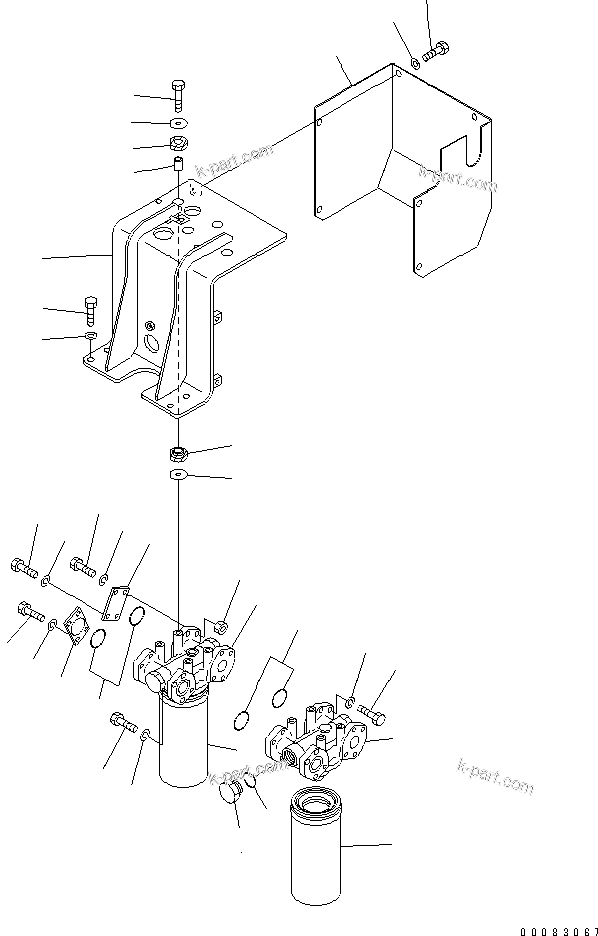 Komatsu parts book diagram for HM350-1L S/N A10001-UP: HYDRAULIC PIPING (TRANSMISSION OIL FILTER AND MOUNTING PARTS)