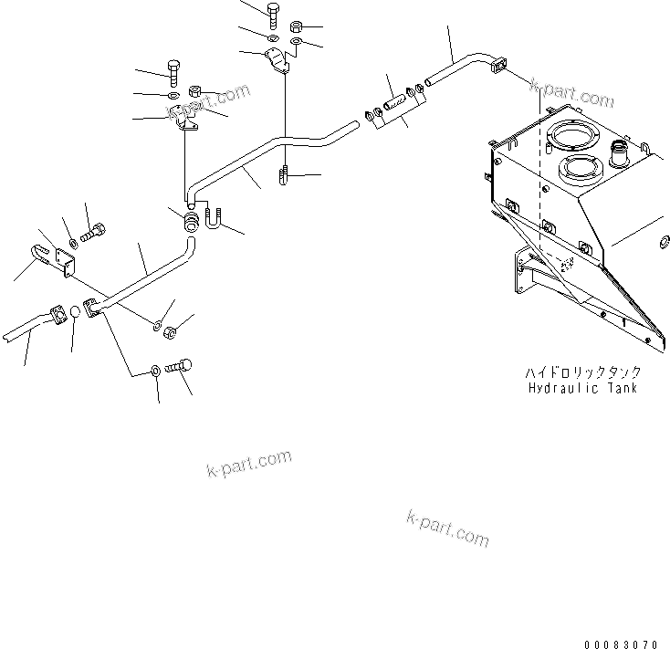 Komatsu parts book diagram for HM350-1L S/N A10001-UP: HYDRAULIC PIPING (TANK TO EMERGENCY STEERING PUMP)