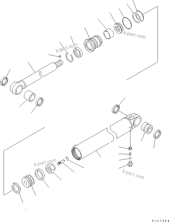 Komatsu parts book diagram for HM350-1L S/N A10001-UP: STEERING CYLINDER (INNER PARTS)