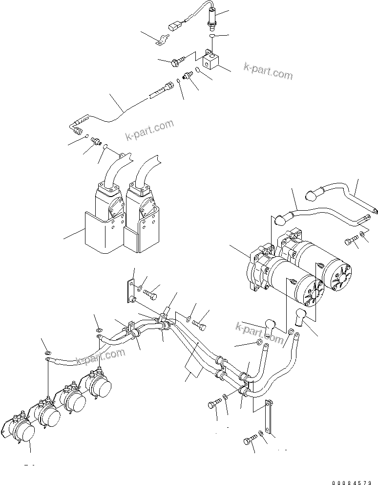 Komatsu parts book diagram for HM350-1L S/N A10001-UP: HYDRAULIC PIPING (EMERGENCY STEERING ELECTRICAL)