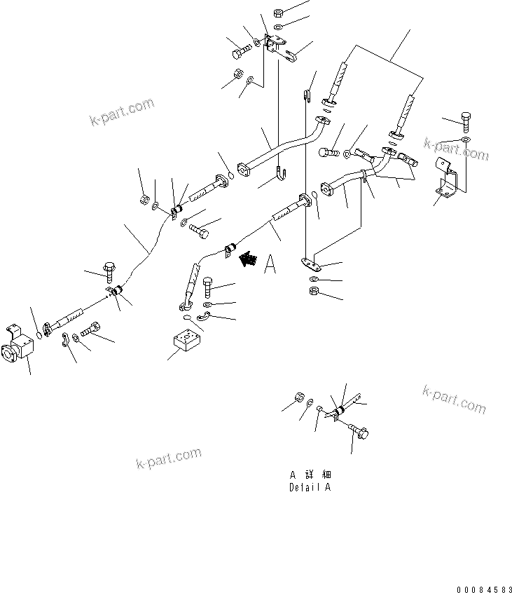 Komatsu parts book diagram for HM350-1L S/N A10001-UP: BRAKE COOLING PIPING (BRAKE LINE¤ FRONT FRAME SIDE)