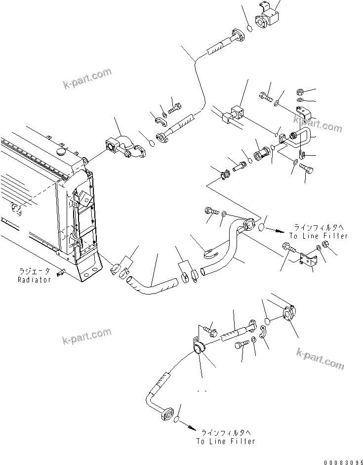 Komatsu parts book diagram for HM350-1L S/N A10001-UP: BRAKE COOLING PIPING (OIL COOLING LINE)