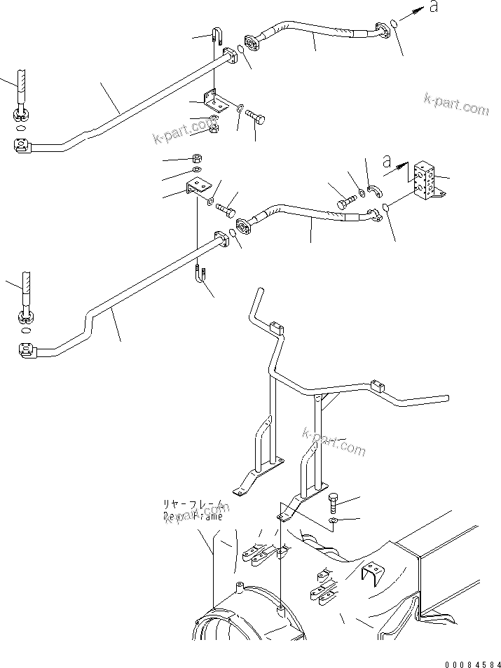 Komatsu parts book diagram for HM350-1L S/N A10001-UP: BRAKE COOLING PIPING (BRAKE LINE) (REAR FRAME SIDE) (2/2)