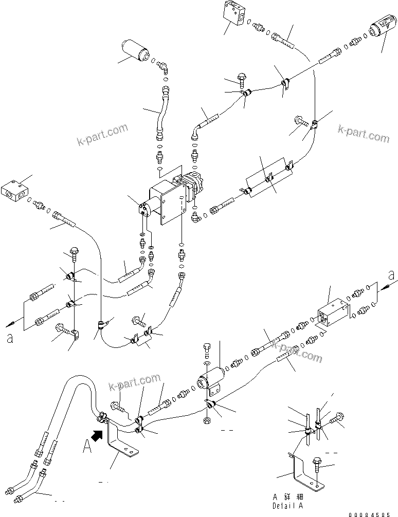 Komatsu parts book diagram for HM350-1L S/N A10001-UP: DIFFERENTIAL LOCK PIPING (REAR FRAME LINE) (1/2)
